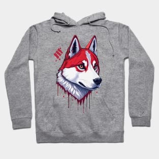 Red and white husky head Hoodie